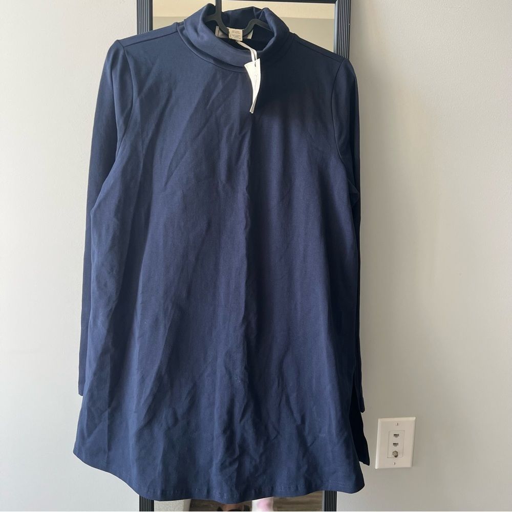 NWT Nordstorm brand By design mock neck full sleeves dress, blue, 85% cotton